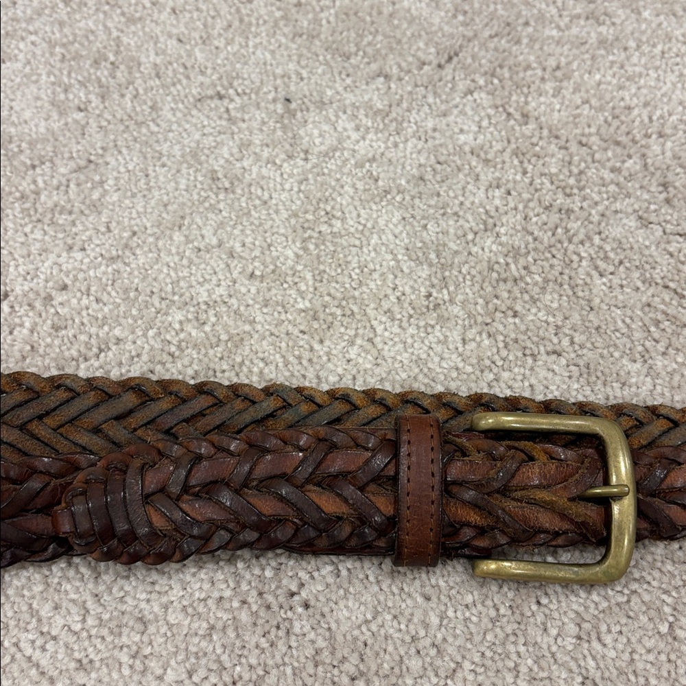 Vintage dk brown so soft Braided Leather Belt with Brass Buckle size L